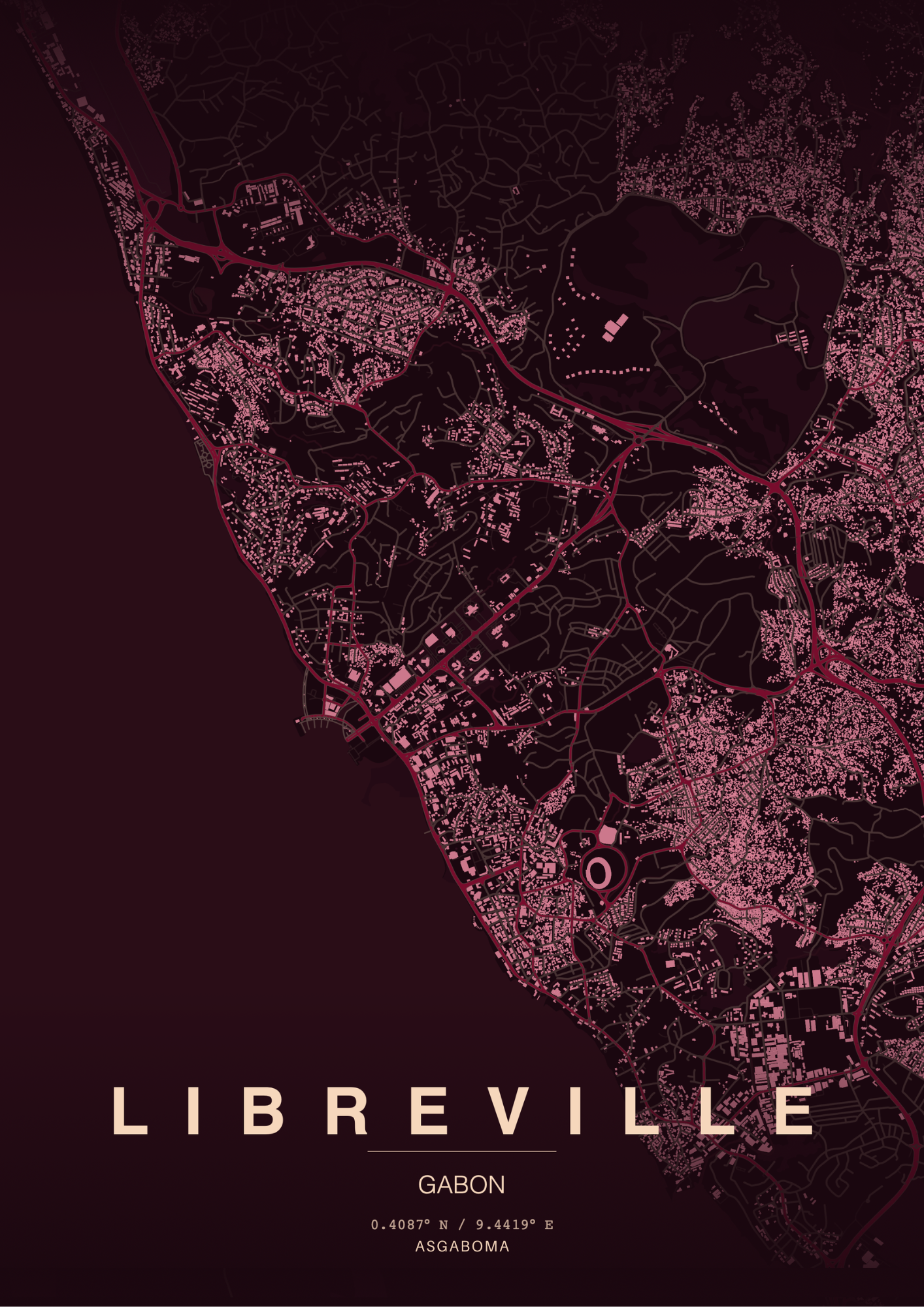Affiche carte ville du Gabon | Format A3