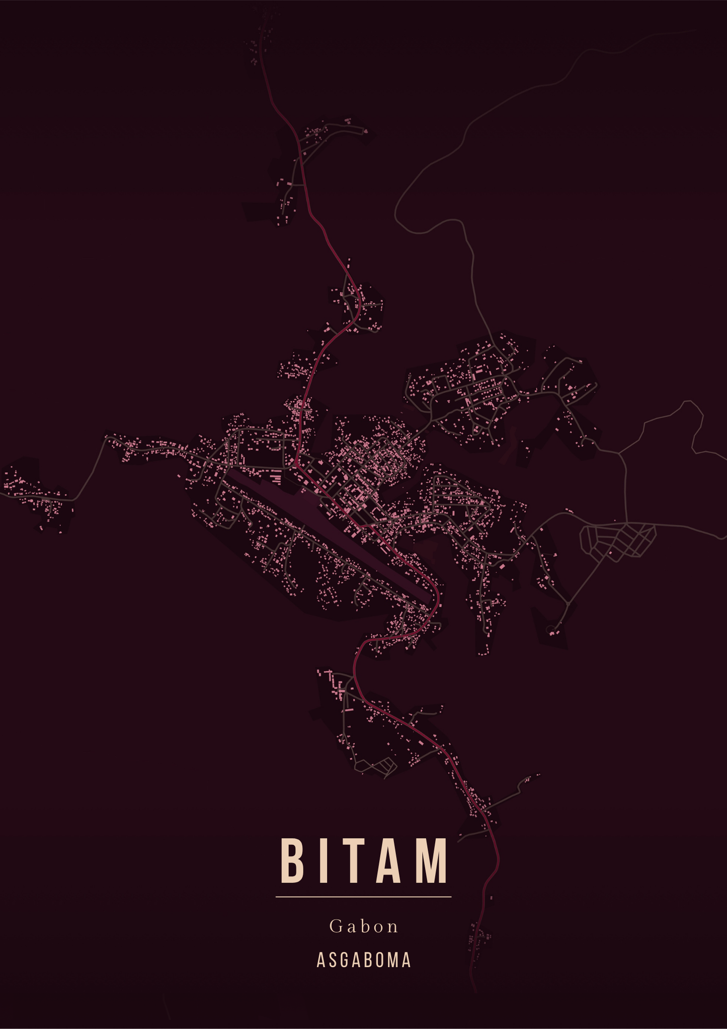 Affiche carte ville du Gabon | Format A3 - couleur ruby